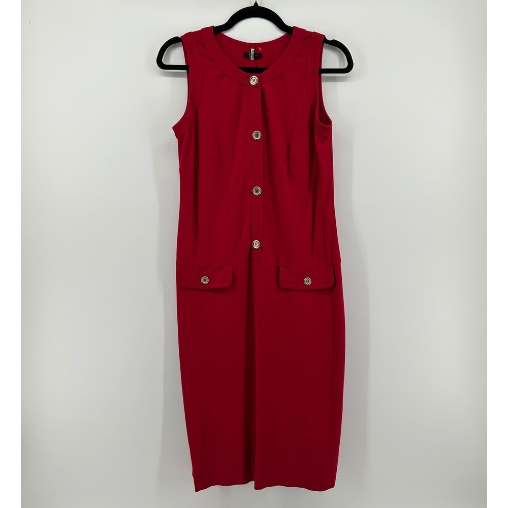 Talbots Red Sleeveless Ponte Knit Button Front Sheath Dress 4 Preppy Career Bold